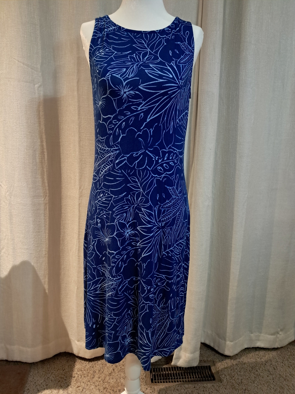 Tommy Bahama Navy Blue Tropical-Print Sleeveless Midi Dress